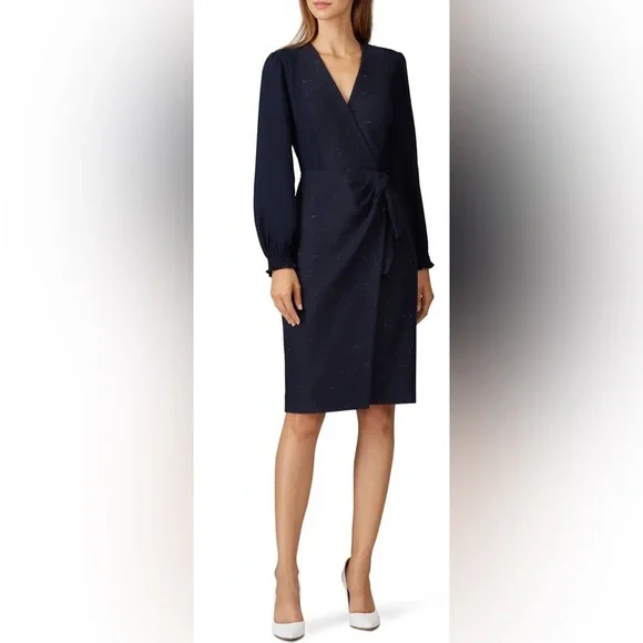 Rebecca Taylor Navy Cross Hatch Dress- Size 12 - Picture 1 of 11